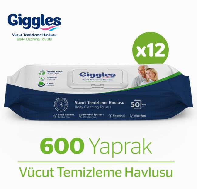 Giggles Vücut Temizleme Havlusu 50'li 12 Paket - 600 Havlu