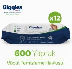 Giggles Vücut Temizleme Havlusu 50'li 12 Paket - 600 Havlu