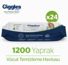Giggles Vücut Temizleme Havlusu 50'li 24 Paket - 1200 Havlu